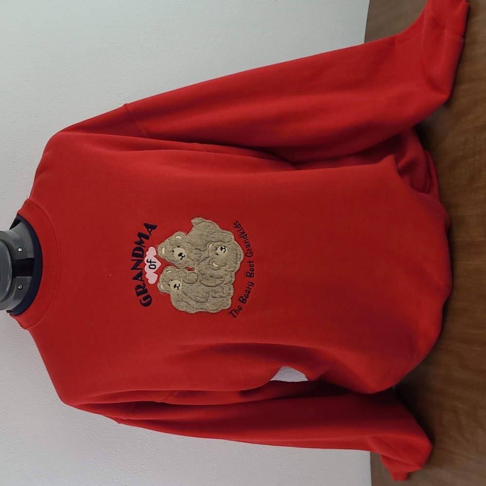 Vintage "Beary Best" Grandma RED mock neck sweatshirt size XL